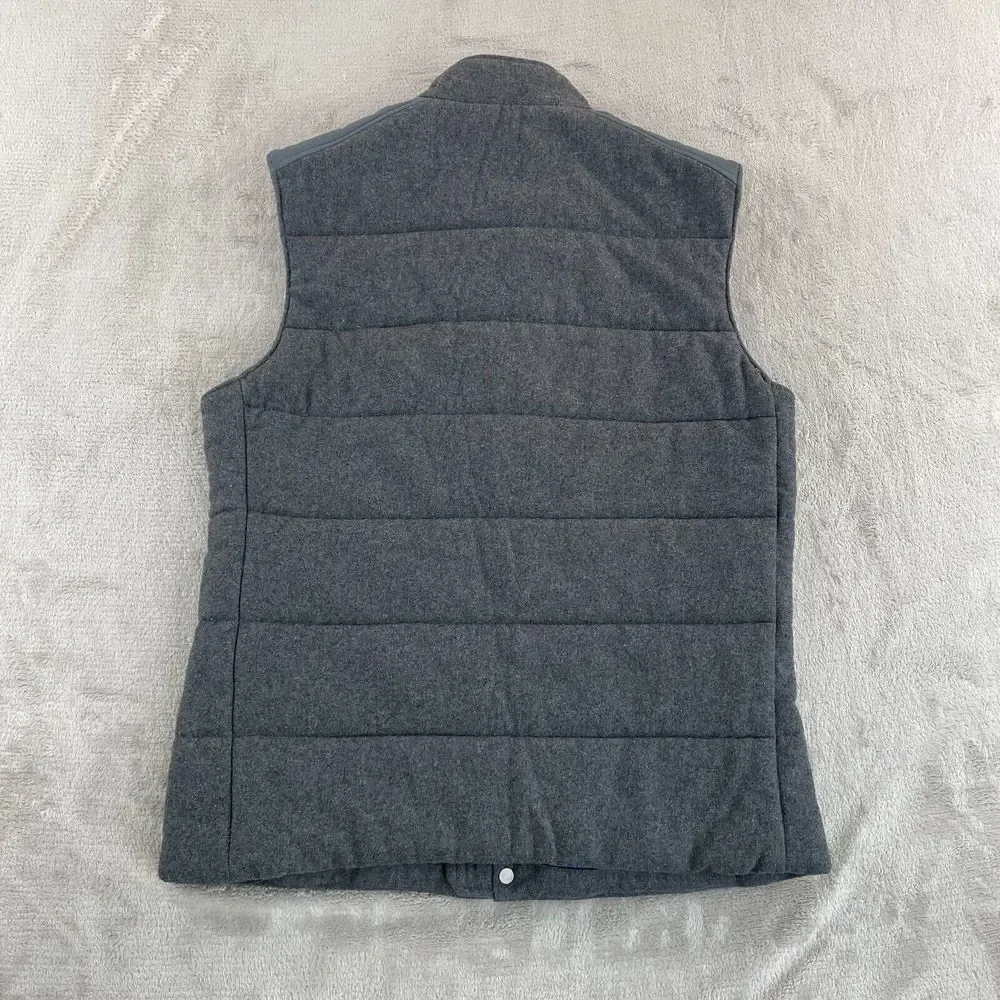 Banana Republic Puffer Vest Men‎ Small Charcoal Grey Wool Blend Zip Snap Button